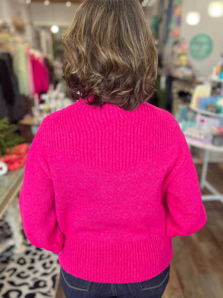 Cozy Confidence Balloon Sleeve Sweater in Hot Pink
