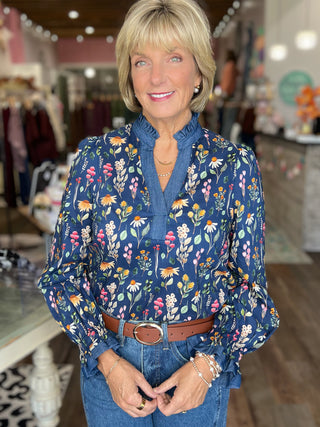 Meadow & Denim Floral Blouse | THML 100% Cotton Top