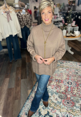 Oversized Mock Neck Sweater – Mocha