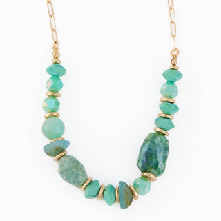 Nola 18" Beaded Gold Paperclip Chain + Green Beads