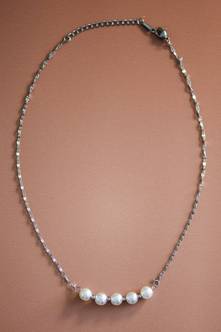 Waterproof Pearl and Silver Beaded Necklace