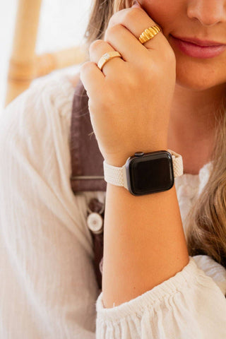 Ivory Thin Weaved Adjustable Elastic Watch Band