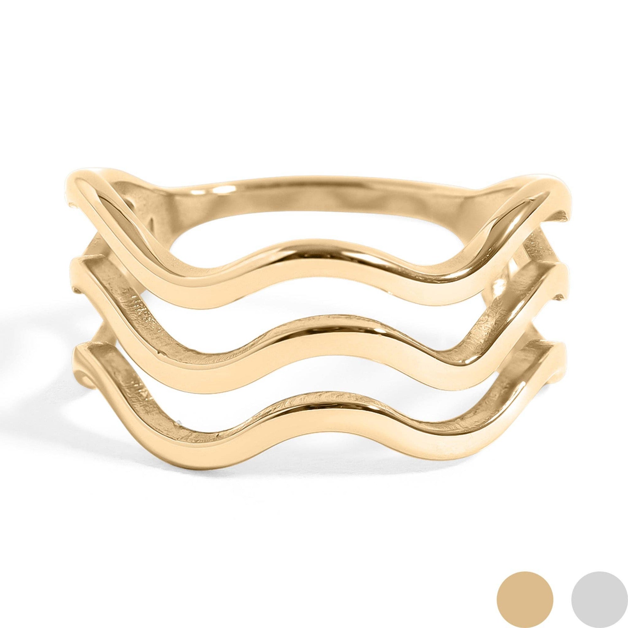 Triple Wave Geometric Ring - 8K Gold PVD Stainless Steel