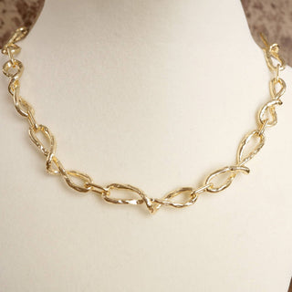 Boho Necklace – Raw Twisted Link Chain in Gold Tone