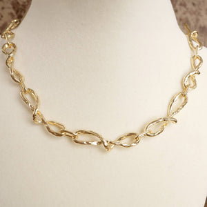 Boho Necklace – Raw Twisted Link Chain in Gold Tone