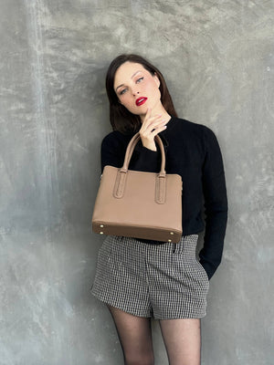 Noreen Satchel Bag with Whipstitch Detail