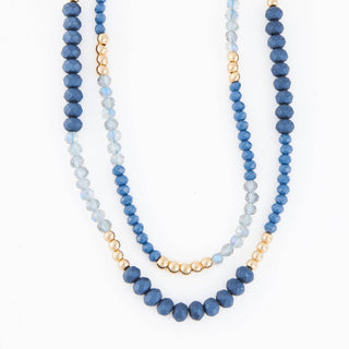 Arden 17" Double Row Gold & Blue Beaded Necklace