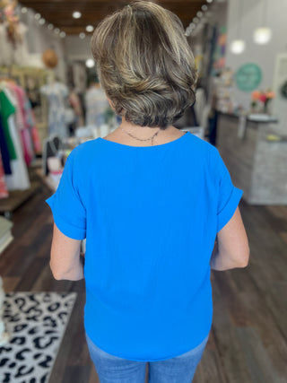 The Everyday Elegance Roll Sleeve Top – Cobalt