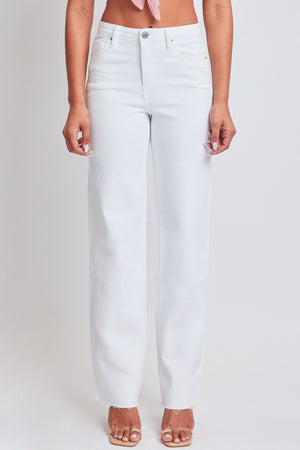 White Raw Hem Wide Leg Jeans