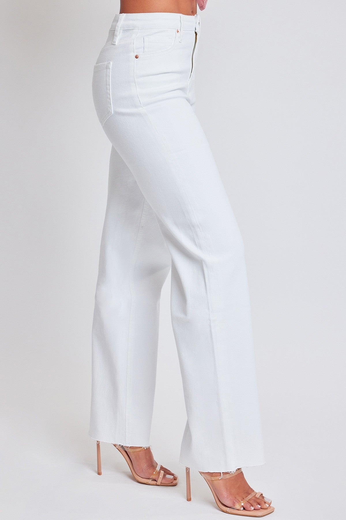 White Raw Hem Wide Leg Jeans