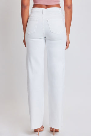 White Raw Hem Wide Leg Jeans