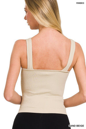 Ribbed Seamless Tank with Padded Bra