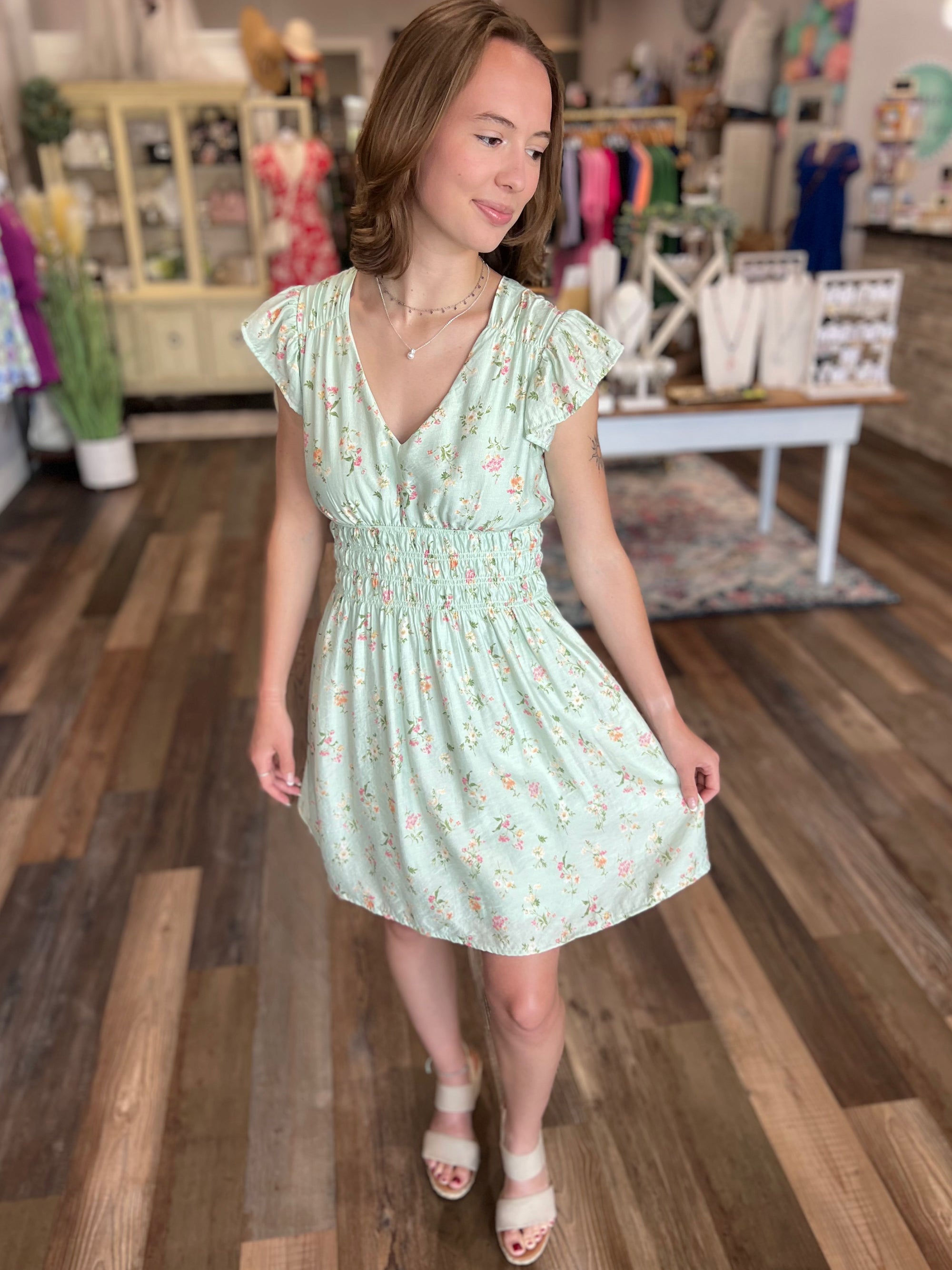 Floral Dress in Sage Green