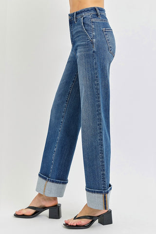 Double Take Cuffed Wide-Leg Jeans