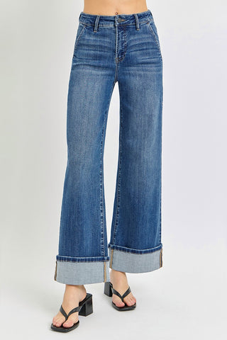Double Take Cuffed Wide-Leg Jeans