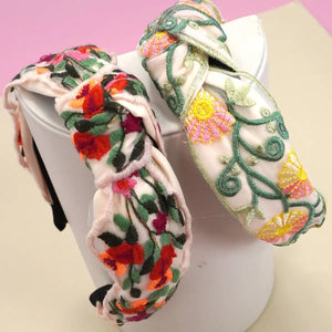 Floral Embroidery Hair Band Headband in Pink or Red