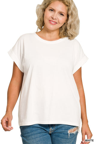 The Go-To Folded Sleeve Cotton Tee in Curvy