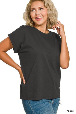 The Go-To Folded Sleeve Cotton Tee in Curvy