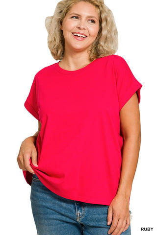 The Go-To Folded Sleeve Cotton Tee in Curvy