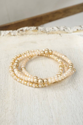 Colorful and Gold tone beaded bracelet stack of 4 bracelets