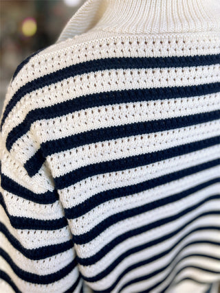 Harbor Stripe Half-Zip Pointelle Sweater