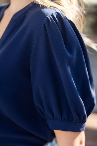 Navy Button Front Blouse
