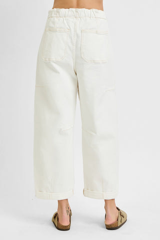 Cream Canvas Barrel Pant