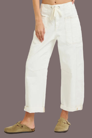 Cream Canvas Barrel Pant