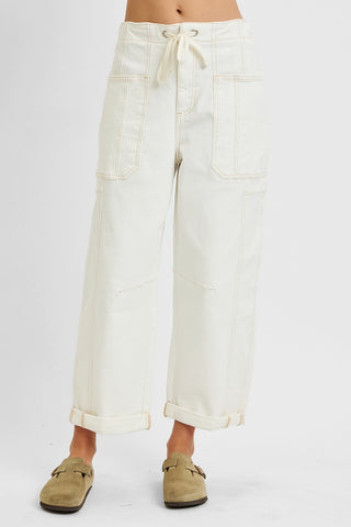 Cream Canvas Barrel Pant