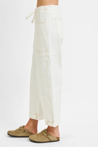 Cream Canvas Barrel Pant