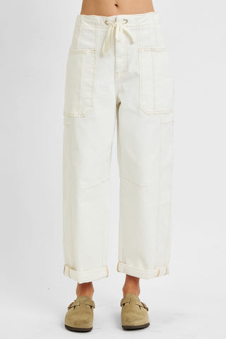 Cream Canvas Barrel Pant