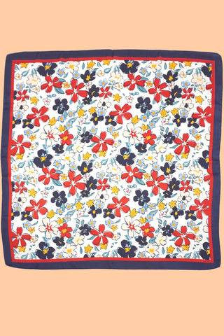 Large White and Navy Floral Print Silky Feel Bandana Scarf