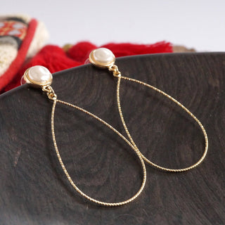 Teardrop with a Pearl Dangle Earrings in Gold