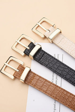 The Polished Finish Croc-Embossed Belt – Gold