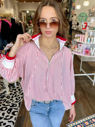Zip-Me-Up Stripe Top in Red