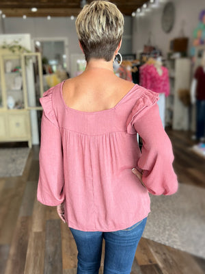 Washed Crepon Square Neck Top