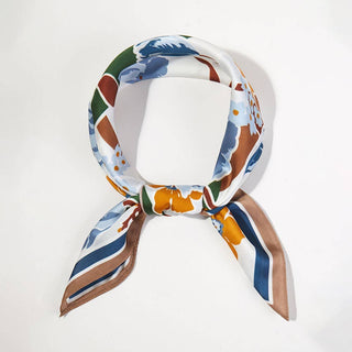 Geometric Floral Pattern Printed Square Silky Satin Bandana Scarf
