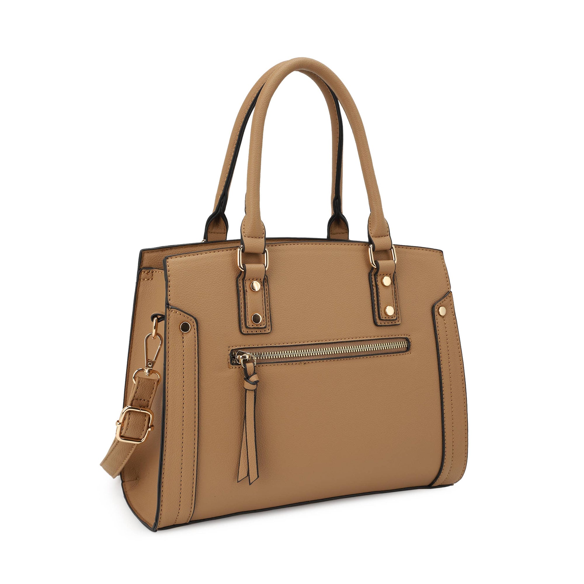 Miranda Satchel with Studs and Front Zipper Pocket
