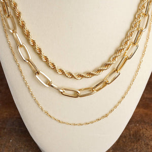 Multi Layer minimalist Chain Necklace in Rustic Worn Gold Tone