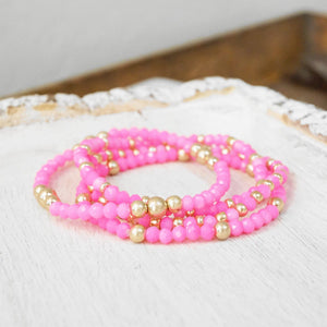 Colorful and Gold tone beaded bracelet stack of 4 bracelets