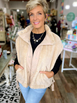 The Northern Comfort Sherpa Vest in Green or Mocha