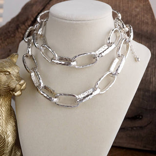 Chunky Statement Necklace – Hammered Long Chain Necklace