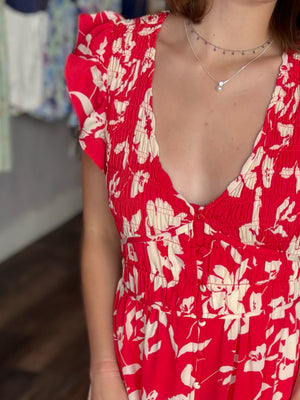 Two Tone Floral Print Midi Dress