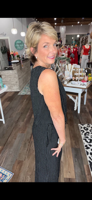 Stripe V- Neck Linen Blend Tank