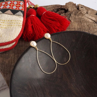 Teardrop with a Pearl Dangle Earrings in Gold