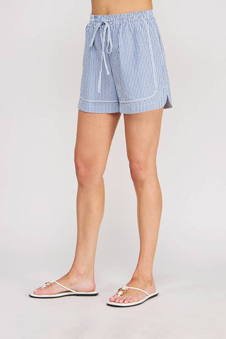 Front Tie Elastic Waist Striped Shorts in Blue