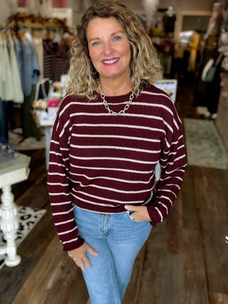 Harbor Stripe Sweater in Burgundy