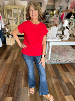 Ruby Red Folded Sleeve Tee
