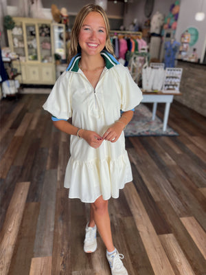 Zippered Collar Dress with Contrast Trim
