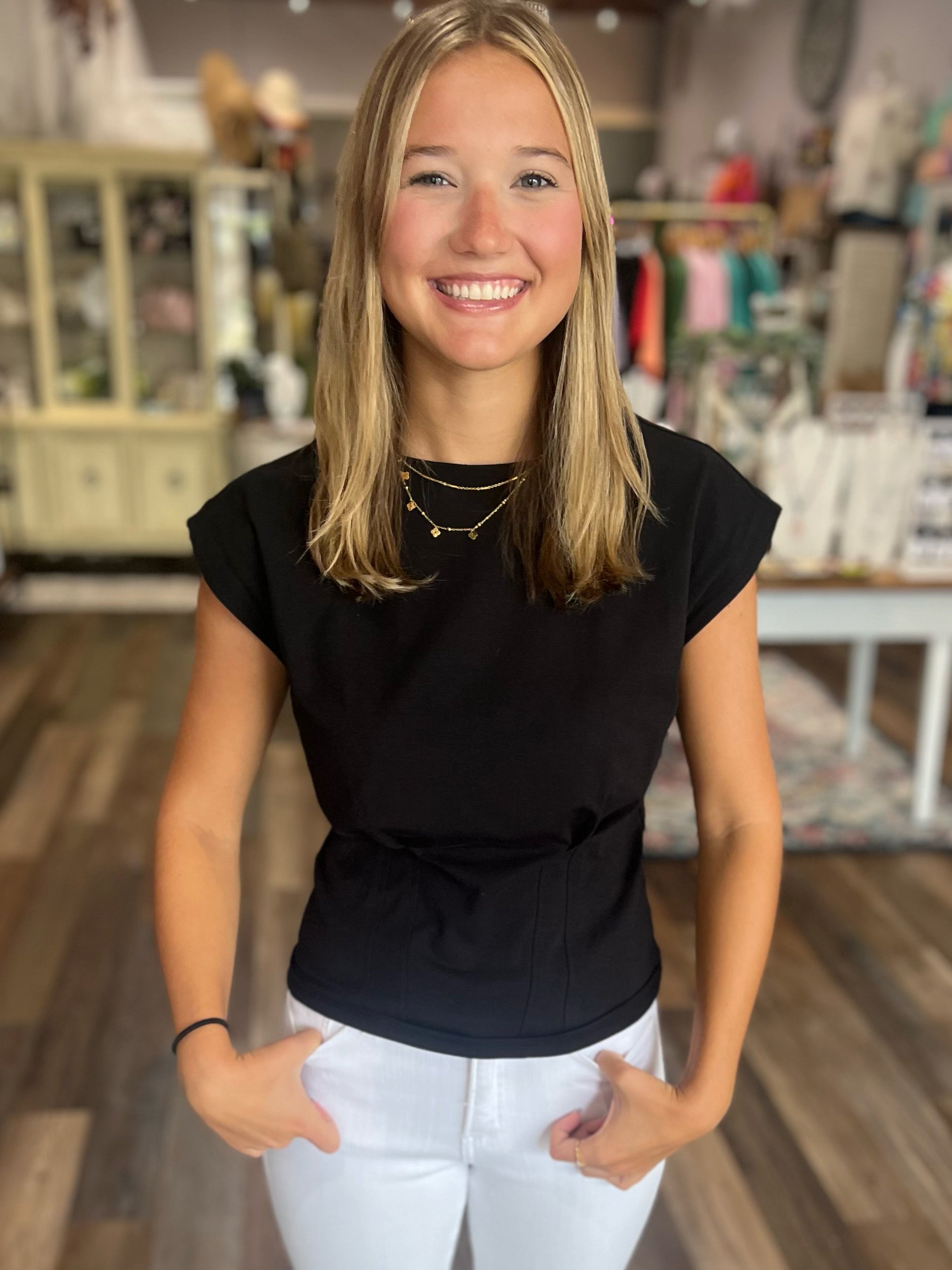 See You at Five Short Sleeve Top in Black